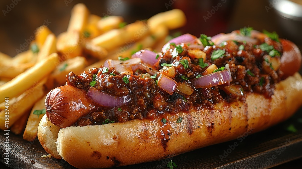 Grilled hot dog with visible char marks topped with mustard and relish Grilled hot dog with visible char marks topped with mustard and relish