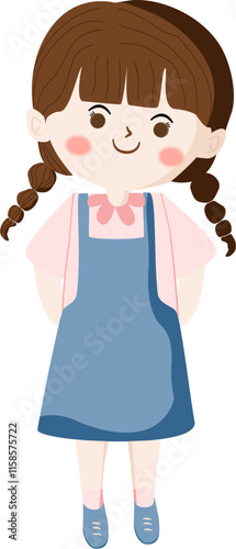 Cute Cartoon Girl with Braided Hair