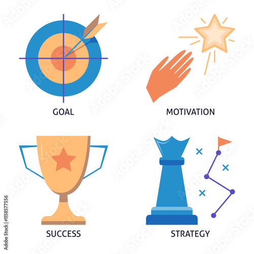 Motivation and success flat icon set