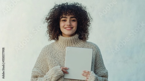 The Woman with Tablet Smiling