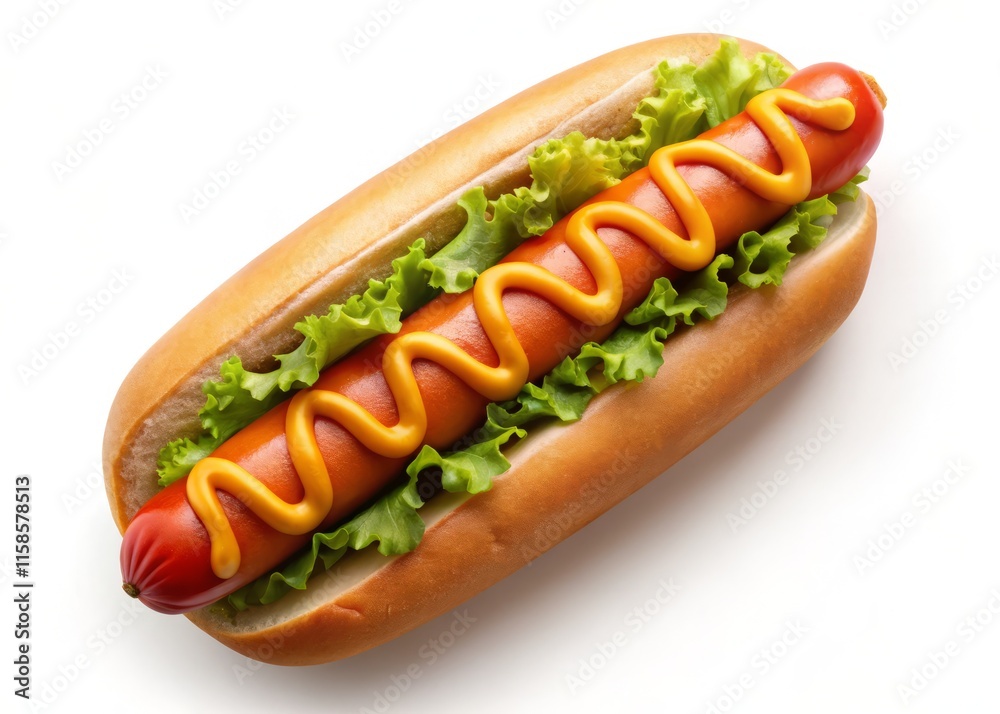 Hot Dog Overhead, Bird's Eye View Food Photography: High-Resolution Image Hot Dog Overhead, Bird's Eye View Food Photography: High-Resolution Image
