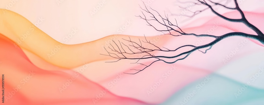 Plane tree abstract background idea. Delicate branches intertwine with vibrant waves of color, evoking serenity and transformation. Plane tree abstract background idea. Delicate branches intertwine with vibrant waves of color, evoking serenity and transformation.