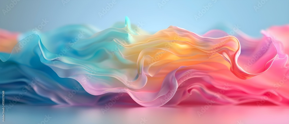 Colorful Soft Waves of Fluid Plastic in Gradient Pastel Shades Emitting an Ethereal Glow and Delicate Motion