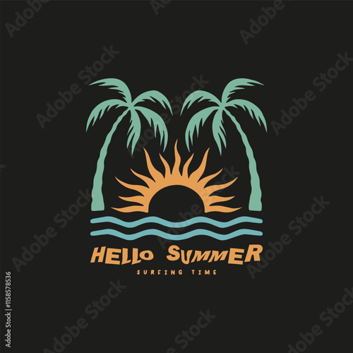 Vintage surf design template for surf club, surf shop, surf merch.