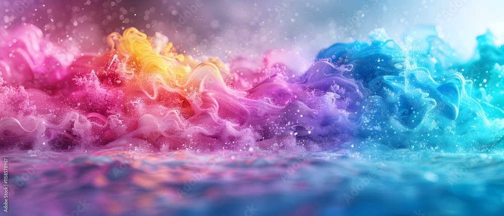 Fototapeta premium Vibrant Colorful Waves with Swirling Patterns and Sparkles Creating a Dreamlike Ocean Scene