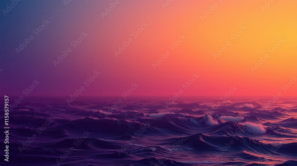 Fototapeta premium A serene ocean view at sunset, showcasing vibrant hues of purple, pink, and orange reflecting on the waves.