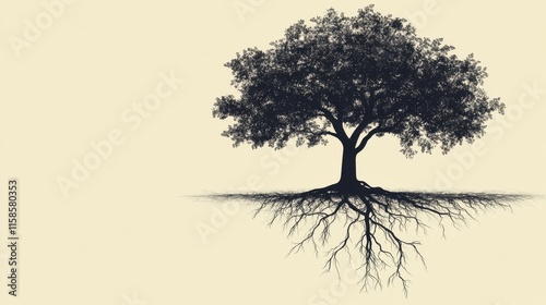 Elegant Tree Design with Visible Roots and Clean Lines