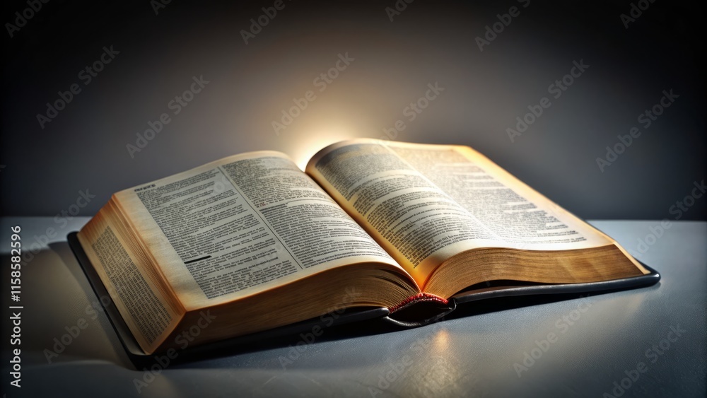 Open Bible Gray Background - Still Life Photography, Holy Scripture, Religious Book, Spiritual Reading Open Bible Gray Background - Still Life Photography, Holy Scripture, Religious Book, Spiritual Reading