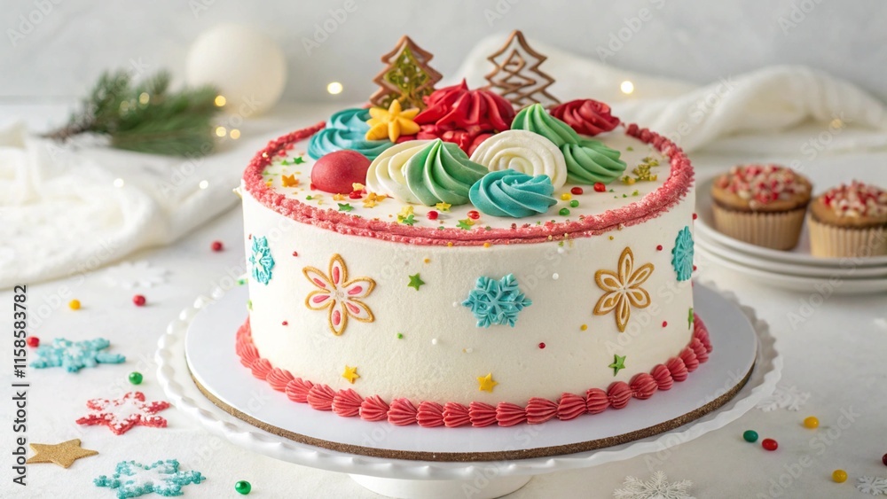 Celebration cake with cream highlighted on a white background Celebration cake with cream highlighted on a white background