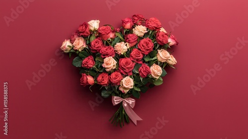 Heart-shaped rose bouquet arrangement romantic decor floral art soft lighting close-up love concept
