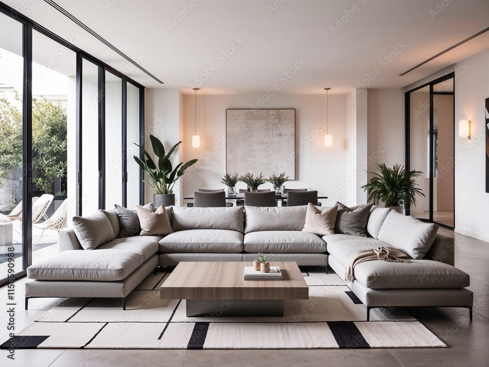 Fototapeta premium A stylish and contemporary living room with sleek, minimalist furniture and an open, airy layout.