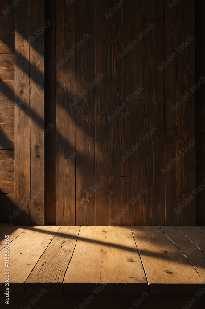 Naklejka premium wooden room. background with shadow on planking wall and floor