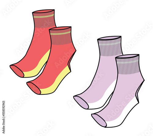 Female toeless stirrup socks vector design mockup template.