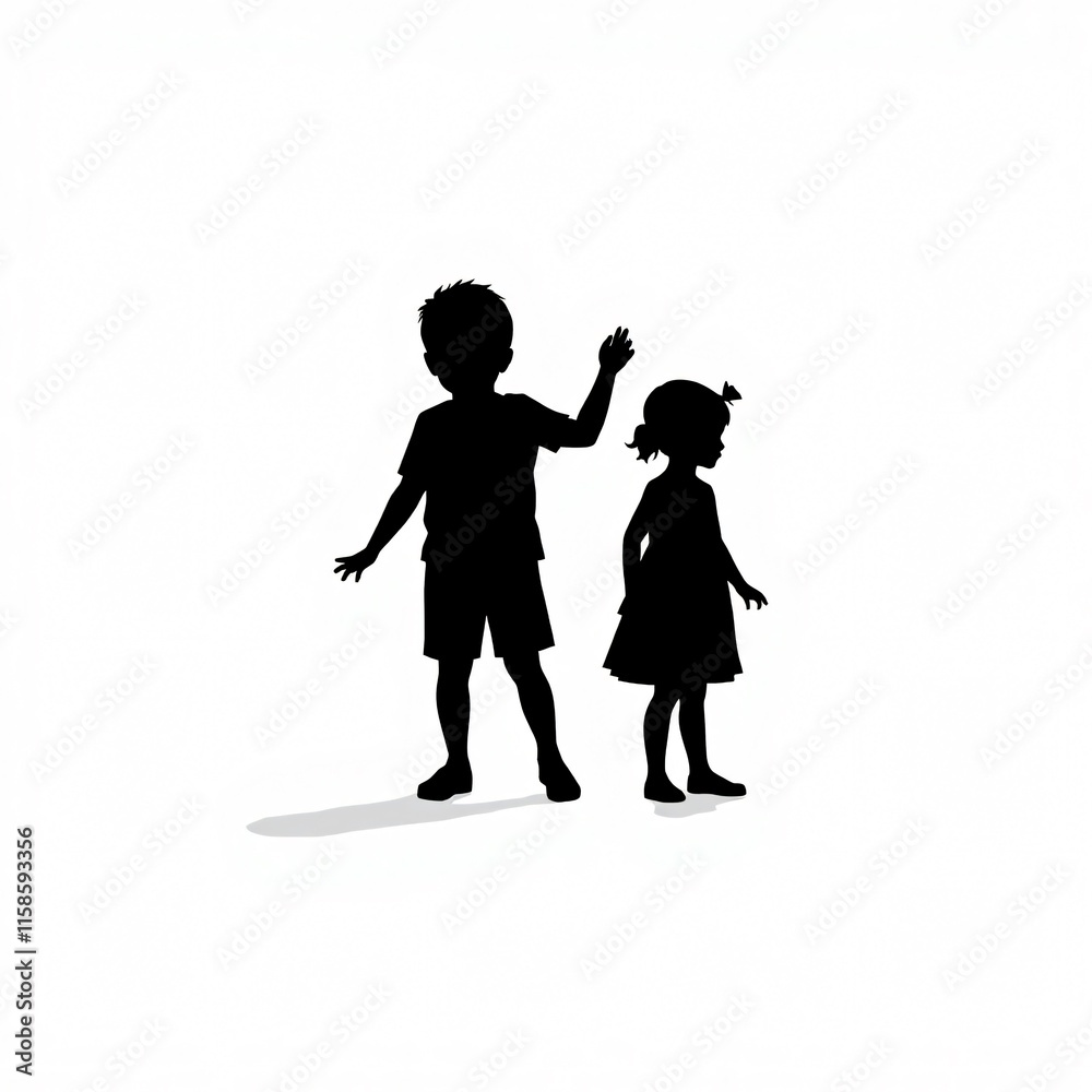 Silhouette of Brother and Sister Playing Silhouette of Brother and Sister Playing