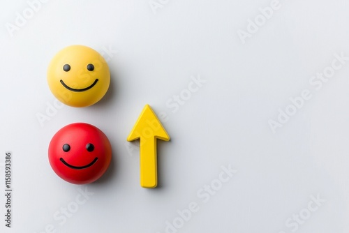 A smiley face meter in red, yellow, and green, with a needle pointing to the green face, represents a customer support experience review and rating.