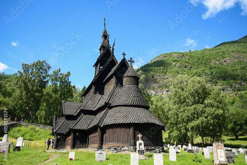 black stave church Borgund wooden church in Norway, Borgund stavkirke photo