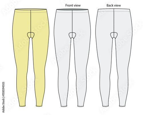 Footless tights front and back view vector design mockup template technical flat sketch. photo