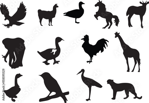 Animal Silhouettes Vector Set Birds, Mammals, and Farm Animals - Wildlife Clipart for Graphic Design, Nature Projects, and Educational Materials photo