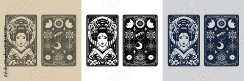 vintage geisha playing card tattoo design concept