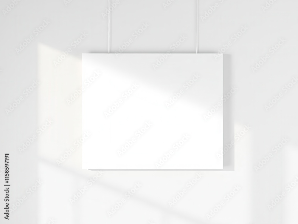 A white canvas wall art mockup hanging on a minimalistic wall, creating a clean and aesthetic look, home decor, interior design, wall art A white canvas wall art mockup hanging on a minimalistic wall, creating a clean and aesthetic look, home decor, interior design, wall art
