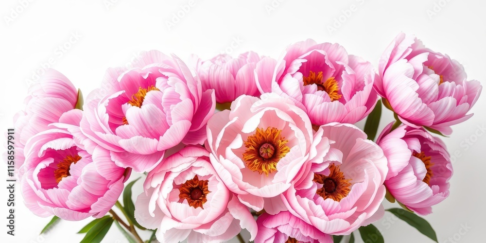 Beautiful peonies in full bloom on a clean white background, peonies, white background Beautiful peonies in full bloom on a clean white background, peonies, white background