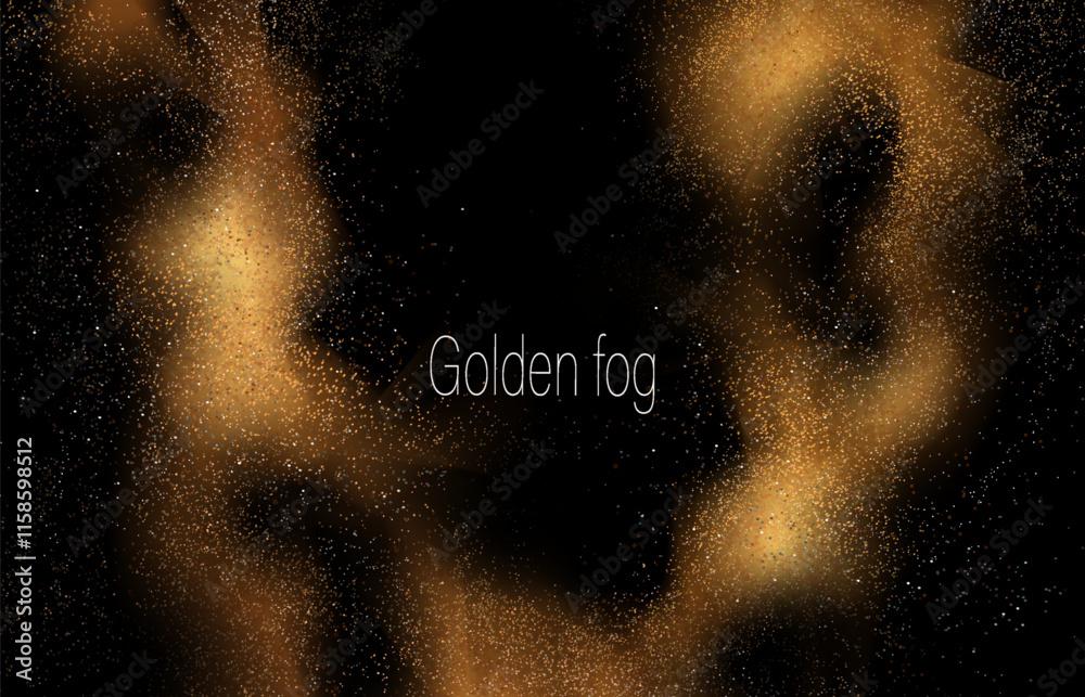 Isolated element glitter tinsel, gold fog on black design.