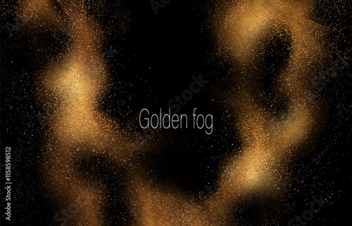 Isolated element glitter tinsel, gold fog on black design.