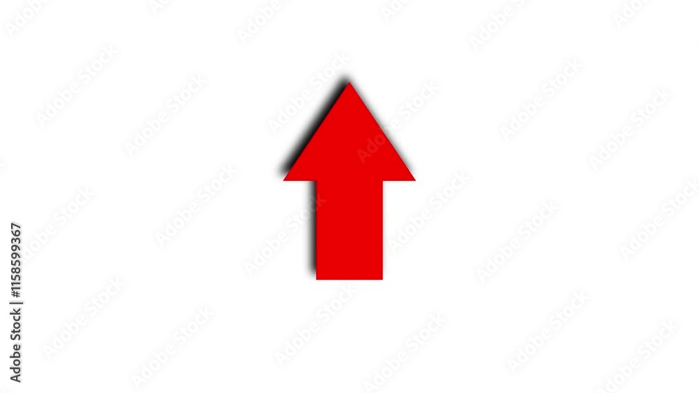 Up Arrow sign symbol with shadow animation on white background, red color cartoon arrow pointing left 4K animated image video overlay elements, upload Up Arrow sign symbol with shadow animation on white background, red color cartoon arrow pointing left 4K animated image video overlay elements, upload