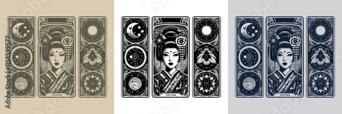elegant and detailed geisha playing card tattoo design