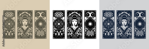 ethereal geisha playing card tattoo design