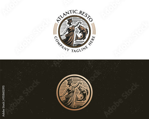 Vintage classic unique queen atlantis luxury restaurant hotel boutique hotel logo template for food beverages business
