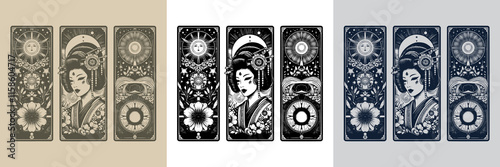 geisha playing card tattoo design with intricate patterns