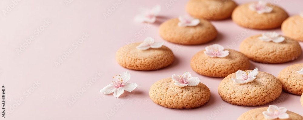 Pastel cookies idea. Delicious cookies adorned with delicate flowers on a soft pink background. Pastel cookies idea. Delicious cookies adorned with delicate flowers on a soft pink background.