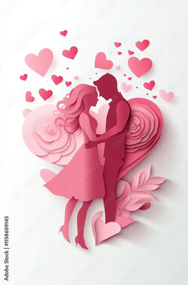 pink Valentine's Day sale poster with paper cut love couple, heart shape and text Valentine’s day special offer pink Valentine's Day sale poster with paper cut love couple, heart shape and text Valentine’s day special offer