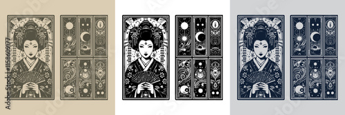 geisha playing card tattoo design with japanese aesthetics