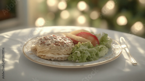 A beautifully plated meal revealing inedible materials, symbolizing the disconnect between food presentation and reality. photo