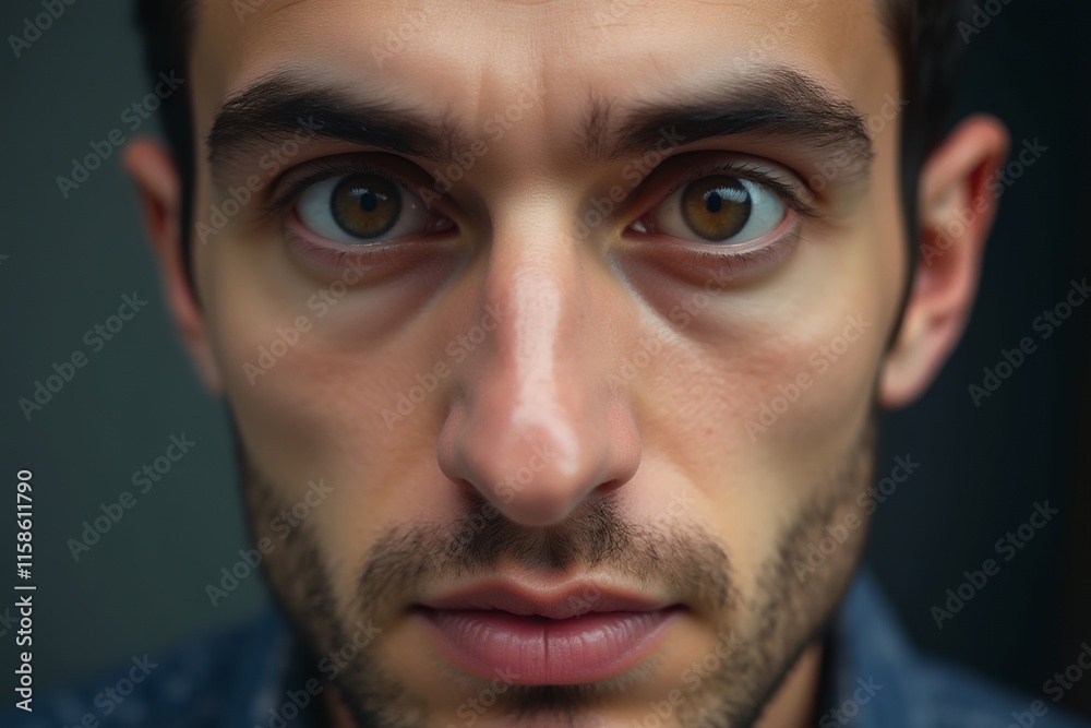 Close-up Portrait of a Thoughtful Young Man with Intense Eyes Close-up Portrait of a Thoughtful Young Man with Intense Eyes