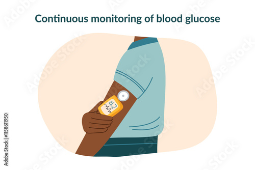Concept of diabetes monitoring and healthcare. Medical equipment for measuring sugar level, blood glucose monitoring. Vector hand drawn clipart.