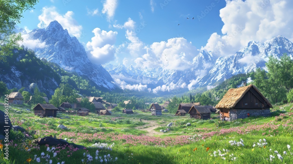 Obraz premium A village with beautiful scenery during the day