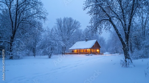 Snowy Cabin Winter Wonderland: A Serene Night in the Woods