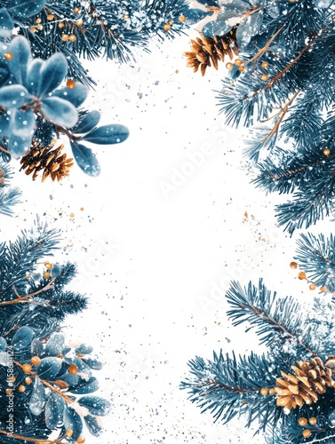 Festive Christmas Border with Pinecones and Frosted Leaves for Holiday-Themed Designs and Seasonal Greetings