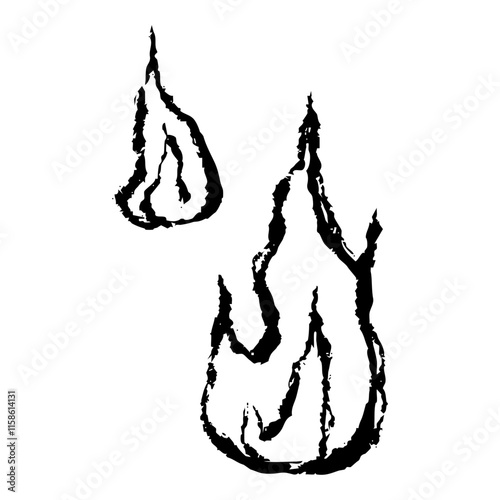 筆タッチの手描きの炎のモノクロ線画イラスト