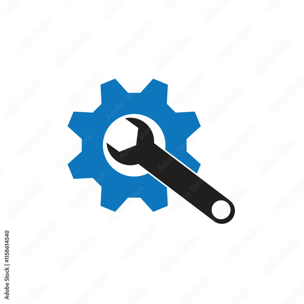 Wrench and Gear cogwheel icon in trendy flat design. Vector illustration Wrench and Gear cogwheel icon in trendy flat design. Vector illustration