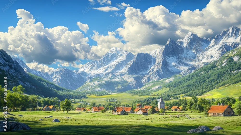 A village with beautiful scenery during the day A village with beautiful scenery during the day