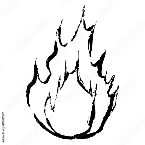 筆タッチの手描きの炎のモノクロ線画イラスト