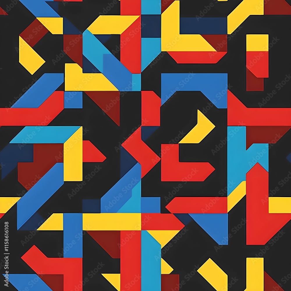 Colorful geometric seamless patterns create a vibrant abstract design on a dark background Colorful geometric seamless patterns create a vibrant abstract design on a dark background