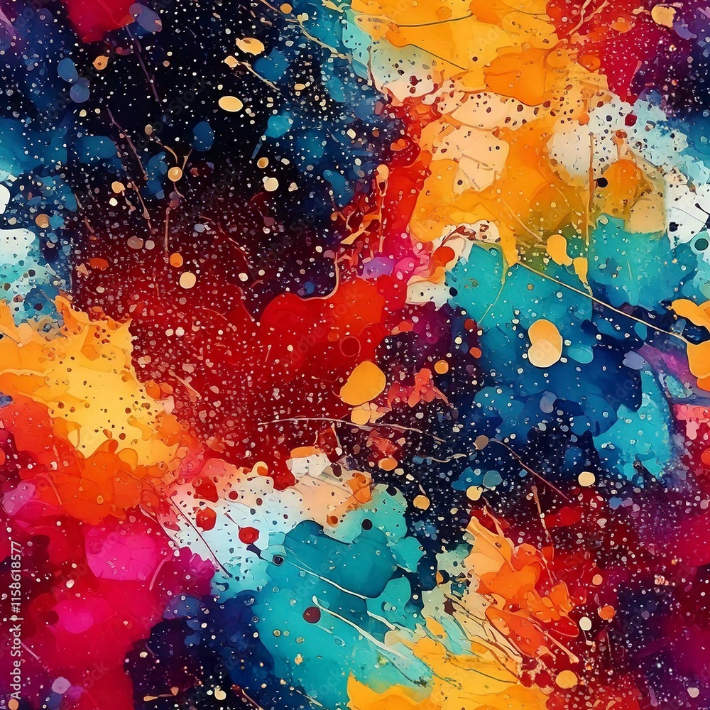 Fototapeta premium Watercolor Splashes and Spray Seamless Pattern, Abstract Paint Scrapbooking Papers
