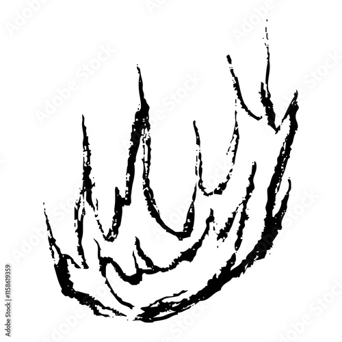 筆タッチの手描きの炎のモノクロ線画イラスト