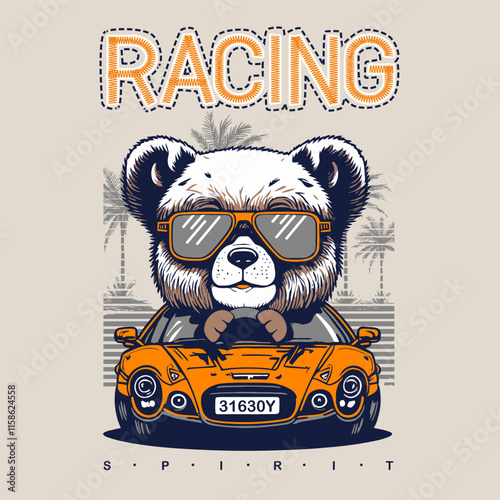 super car with cute animal bear , vector illustration