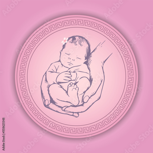 Child, newborn baby being held in arms, illustration, vector